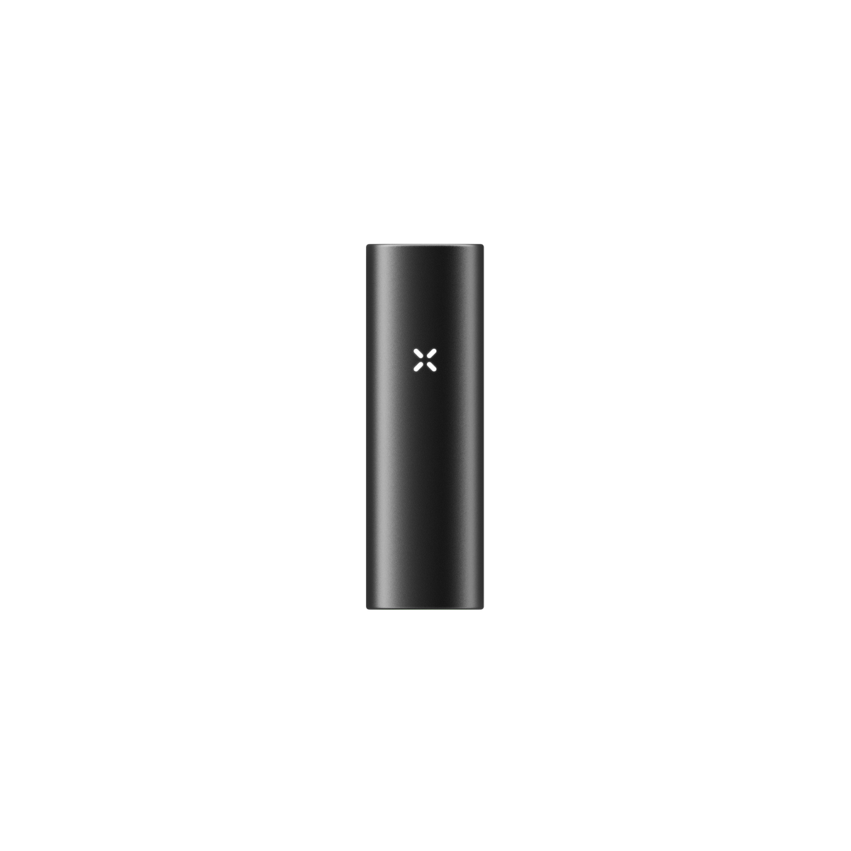 PAX FLOW portable vaporizer battery, matte black cylinder-rectangle with an X-shaped LED indicator, highlighting advanced dry herb vaporization technology.