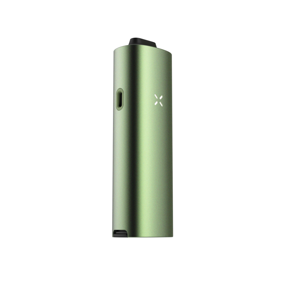 PAX FOUR vaporizer, a sleek aluminum device with top mouthpiece, LED X logo, USB-C port; offers powerful, precision vapor with easy cleaning and customizable heat modes.