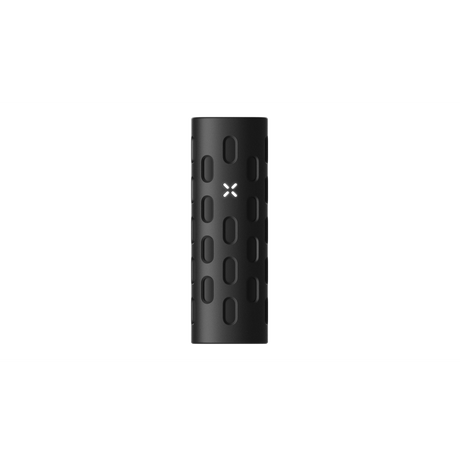 PAX FLOW Grip Sleeve - Onyx: Matte-black silicone sleeve with grid pattern and LED X, enhancing grip and protection for PAX FLOW devices.