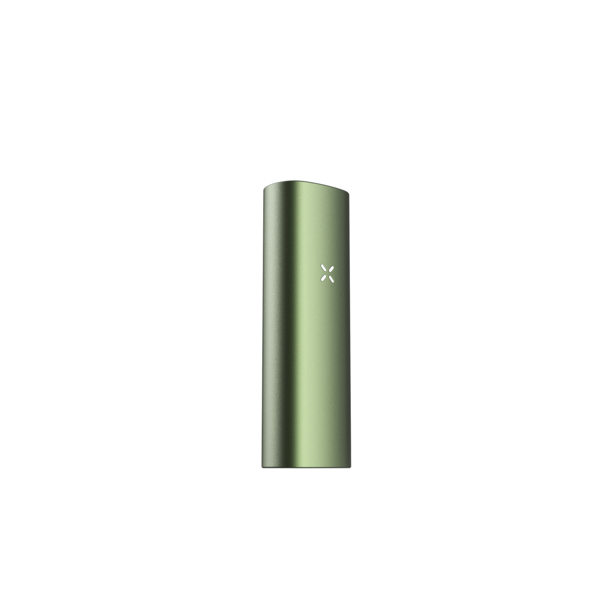 PAX Mini 2 vaporizer, pocket-sized, matte-metallic green, with a four-petal LED indicator, rounded edges; designed for smooth, flavorful herb vaporizing.