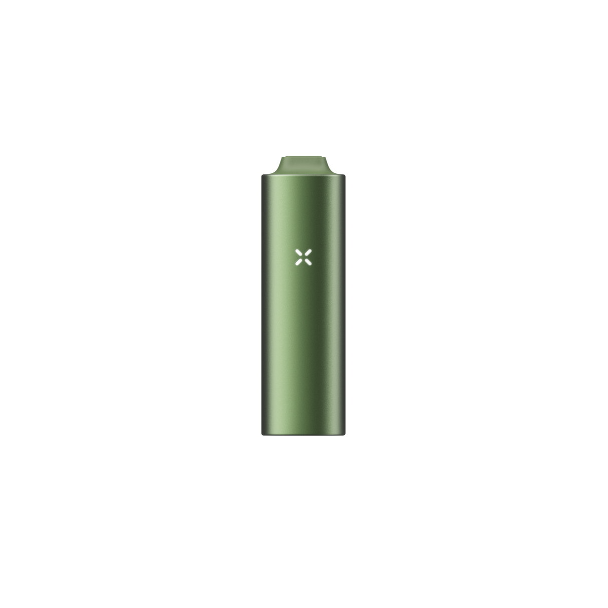 PAX FLOW pocket-sized vaporizer, olive-green, featuring X-shaped LED, magnetic mouthpiece; advanced device with strong draw and hybrid heating for smooth, flavorful vapor.
