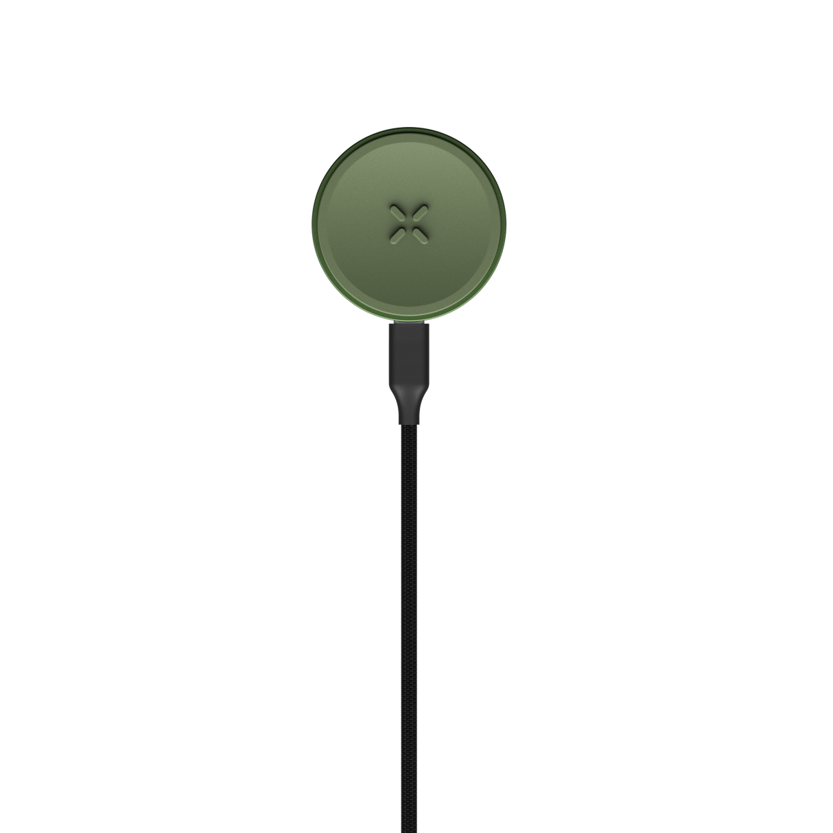 PAX FLOW magnetic Qi-style charging puck on braided cable, designed for use with the advanced dry herb vaporizer, ensuring efficient charging and portability.