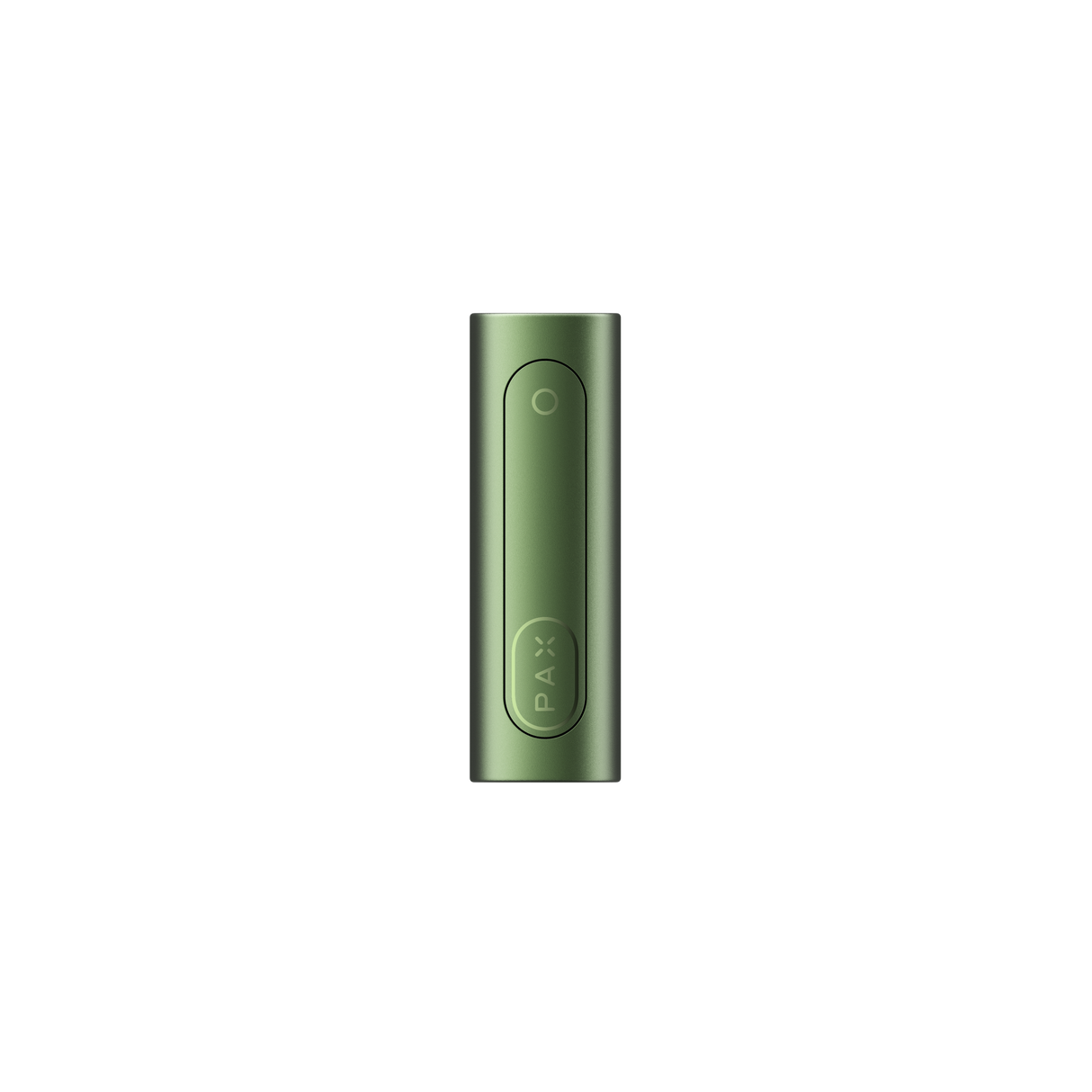 PAX FLOW vaporizer with metallic-green finish, featuring a compact design, circular status light, and tapered mouthpiece, exemplifying advanced portable dry herb technology.