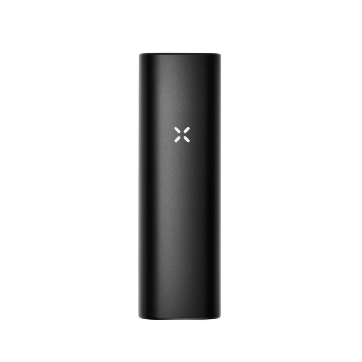 PAX Plus Dry Vaporizer Starter Kit featuring a sleek device with a prominent white X design, highlighting its compact form and essential accessories.