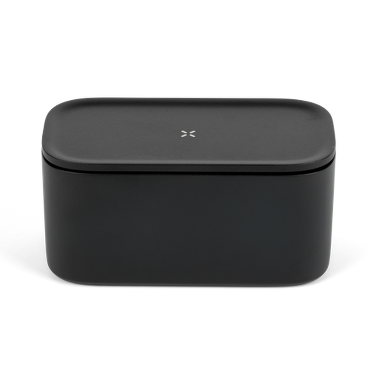 Black rectangular Stash Jar with a white X on top, designed to be smell-proof and stylish, made from high-quality aluminum for discreet herb storage.