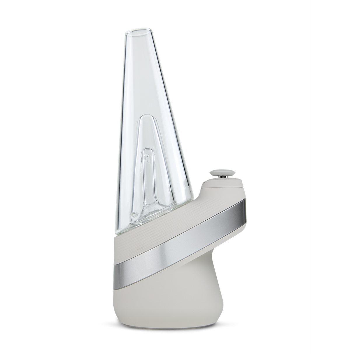 Peak Electric Dab Rig with a glass funnel on top, featuring a ceramic bowl. Designed for efficient use with smart heat settings and USB-rechargeable battery.