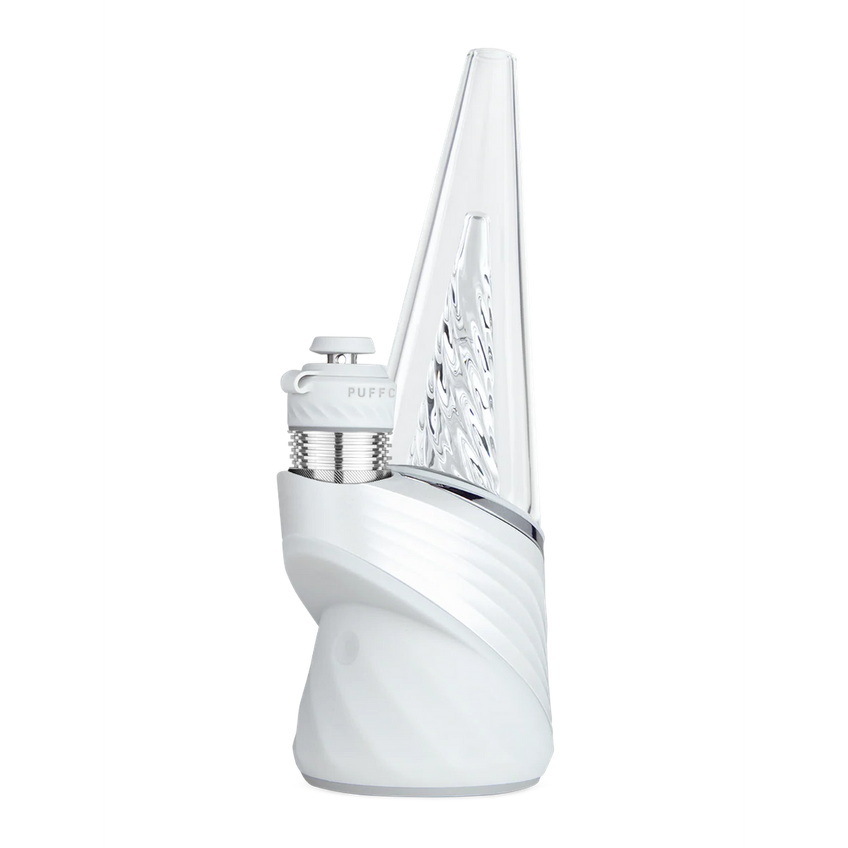 Peak Pro 3DXL Electric Dab Rig with white base, glass water chamber, featuring ergonomic design and advanced features for optimal concentrate vaporization.