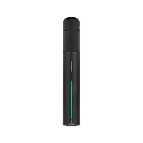 Pivot Electric Dab Pen - Onyx, a sleek cylindrical device with a green light, designed for discreet, portable dabbing with haptic feedback and four heat settings.