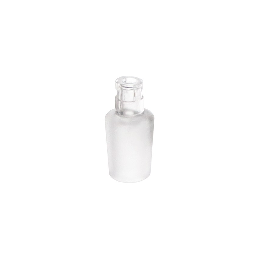 Chorus Glass Water Pipe Adapter - 14mm Male: A small frosted-glass adapter with clear cap, designed for Pulsar Chorus Vaporizer, featuring a 14mm male joint for seamless integration.
