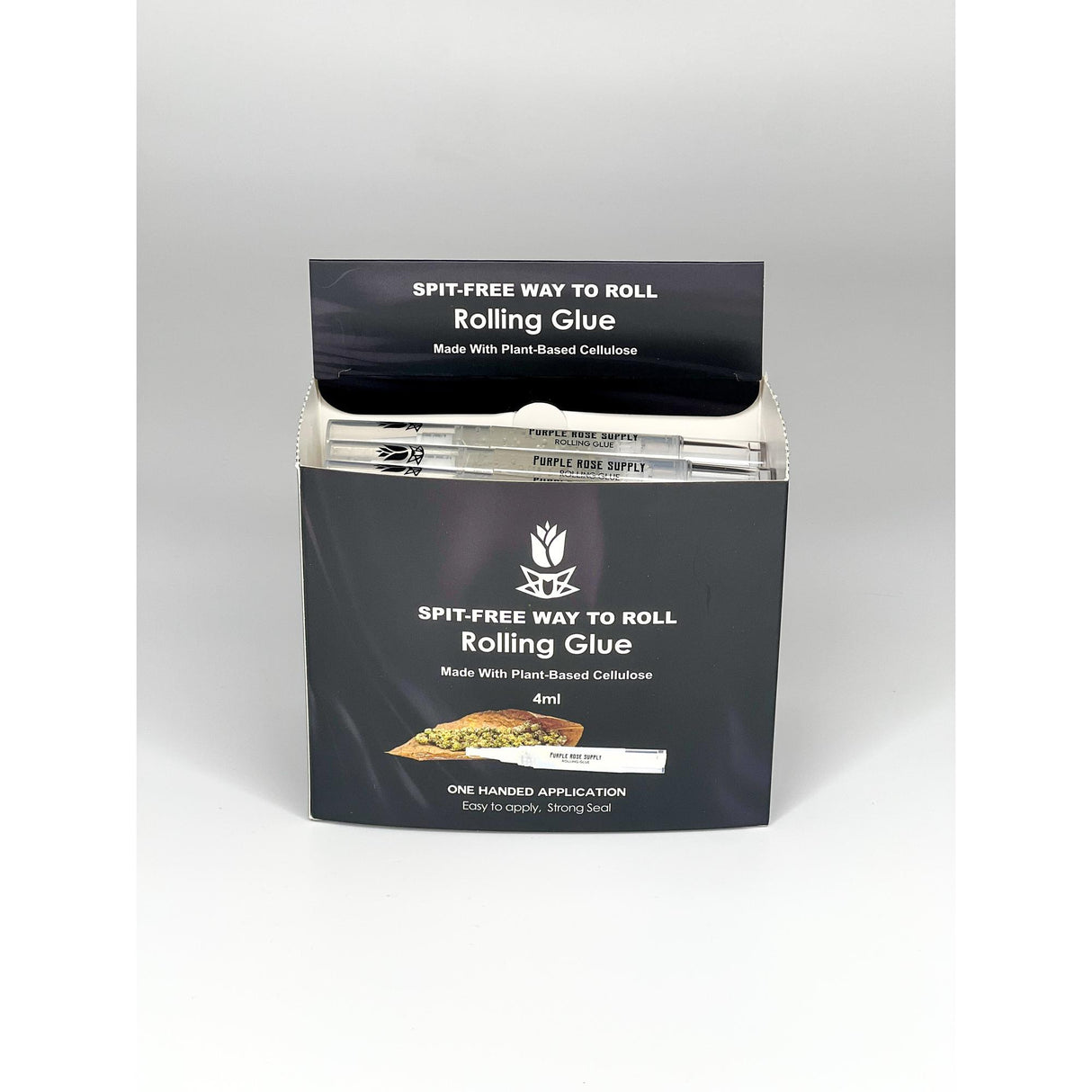 Rolling Glue Box - 4 ml - Carton of 24, featuring packaging with clear labeling for a spit-free adhesive solution, perfect for precise and hygienic rolling.