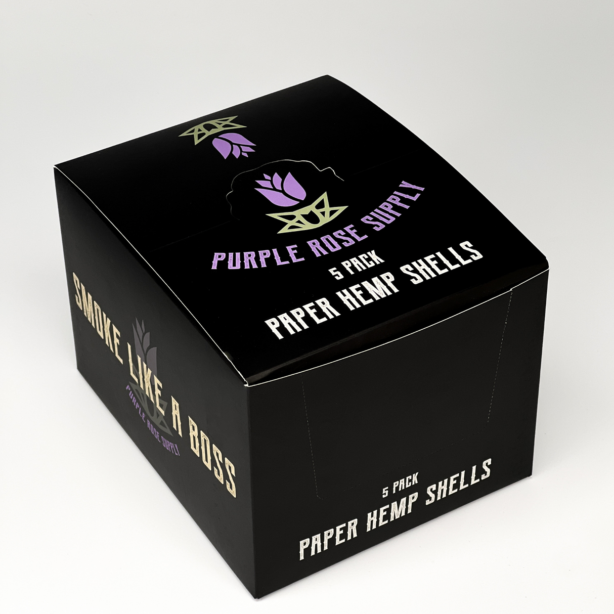 Small Shell Cones - Carton of 20: Black box labeled with white text, containing 5-pack paper shells for premium hand-packed or CannaMold cannagars, ensuring consistent, slow-burning smoke.