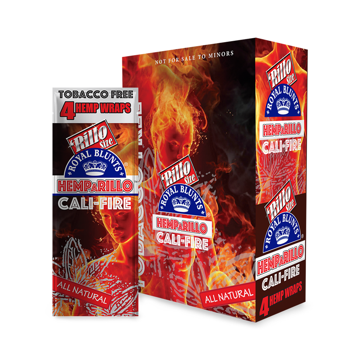 Hemparillo Wraps - Cali Fire - Carton of 15, featuring hemp-based, tobacco-free wraps designed for slow-burning, smooth pulls. Ideal for dispensaries and head shops.