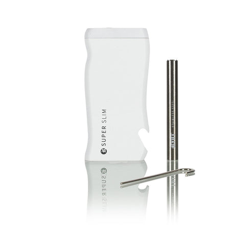 Portable Super Slim Aluminum Dugout kit with a white carrying case, stainless-steel straw, and matching cleaning brush for compact, reusable straw use.