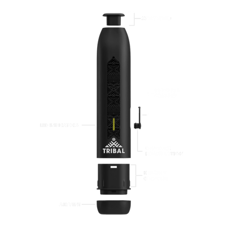 AEROLITH Dry Flower Vaporizer, a sleek black device with a yellow stripe, featuring one-button operation and LED heat indicators for easy use.