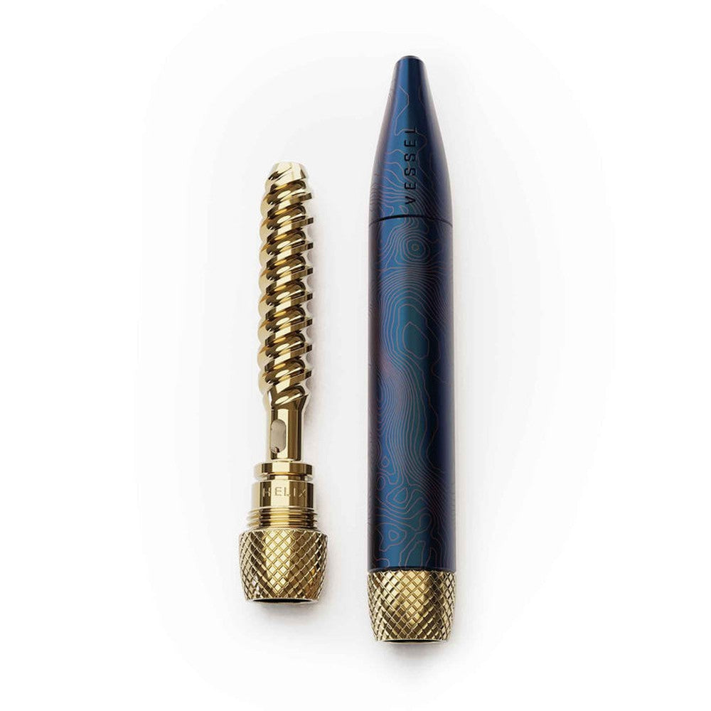 Helix Premium One Hitter with spiral metal mouthpiece and matching screw-top storage tube for compact transport, designed for enhanced airflow and cooling.