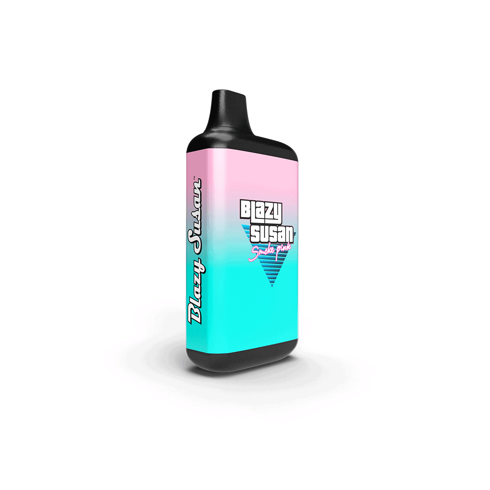 Blazy Susan Secret Box Battery, a compact vape device with built-in mouthpiece, two-tone pink and teal wrap, labeled Smoke Pink flavor.