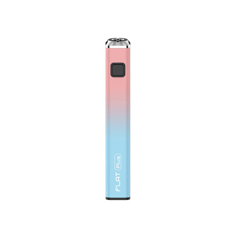 Close-up of the 510 Thread Battery - Premium Flat Plus Edition, featuring a square design and a visible square power button on its aluminum exterior.