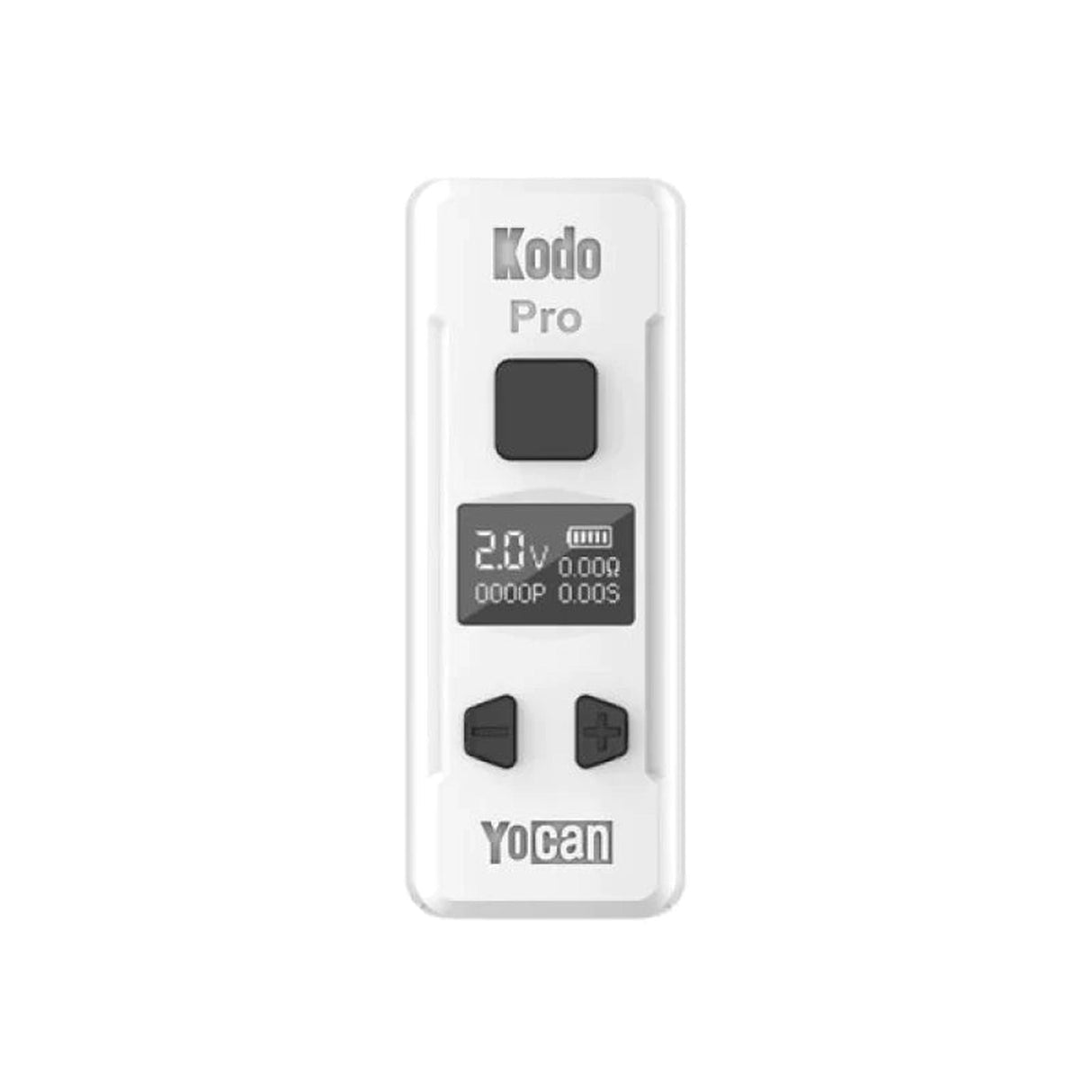 Kodo Pro Digital 510 Battery, a compact white box mod with OLED display showing 2.0V, features adjustable voltage and universal 510-thread compatibility for portable vaping.