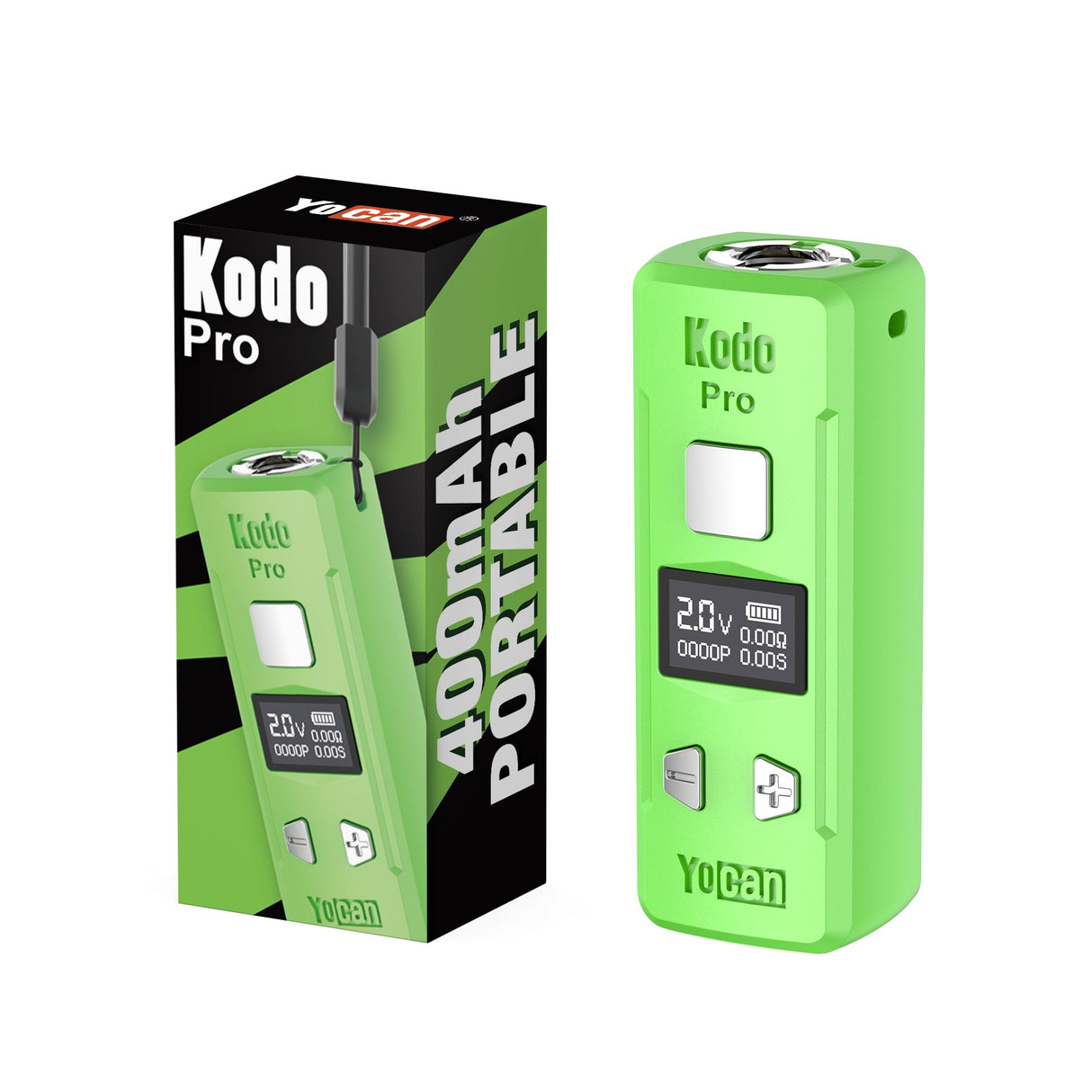Kodo Pro Digital 510 Battery 1 unit, shown with retail box; features OLED display, square firing button, and adjustment buttons for customizable vaping.