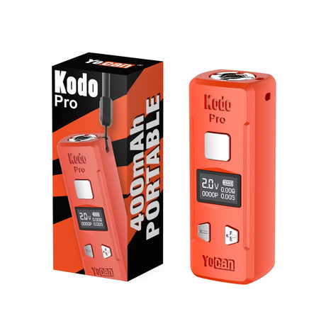 Kodo Pro Digital 510 Battery 1 unit, shown with OLED display, fire and adjustment buttons, alongside packaging highlighting its 4000mAh capacity, perfect for portable vaping.
