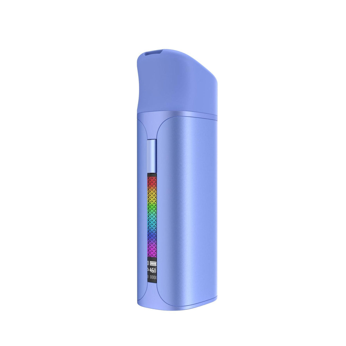 Pocket Concentrate Vaporizer in sky-blue with contoured mouthpiece, LED display showing temperature and battery, designed for premium wax vaping and compact portability.