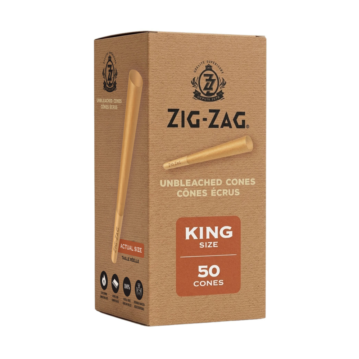 Zig-Zag Mini Bulk Unbleached King Cones - 50 pack