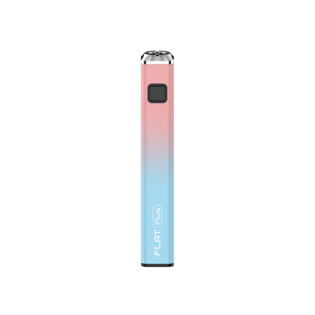 Close-up of the 510 Thread Battery - Premium Flat Plus Edition, featuring a square design and a visible square power button on its aluminum exterior.