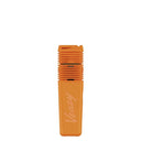 The VEAZY Dry Herb Vaporizer is a compact, orange device with vents and Veazy embossed, featuring portable design and precise temperature control.