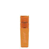 The VEAZY Dry Herb Vaporizer is a compact, orange device with vents and Veazy embossed, featuring portable design and precise temperature control.