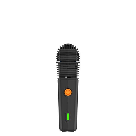 Handheld device with grated top, orange power button, green status LED; VEAZY Dry Herb Vaporizer by STORZ & BICKEL for portable precision and customization.