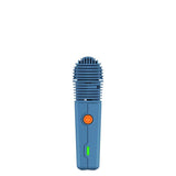 VEAZY Dry Herb Vaporizer, handheld matte device with vents, orange power button, green LED. Features advanced heating, USB-C charging, app connectivity, ideal for portable use.