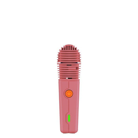 VEAZY Dry Herb Vaporizer featuring a handheld, grille-topped design with a central power button and LED indicator, highlighting its portable and intuitive functionality.