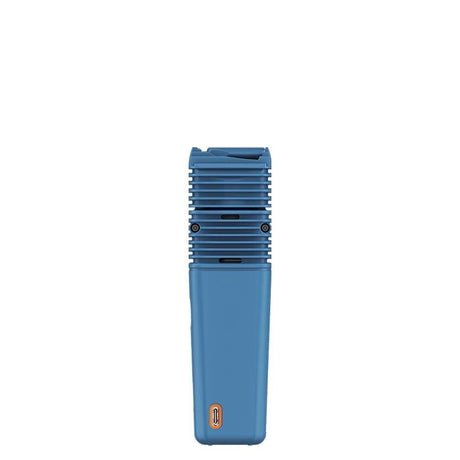 VEAZY Dry Herb Vaporizer in blue housing with slotted vents and USB-C port, showcasing its ultra-portable design and advanced heating technology by STORZ & BICKEL.