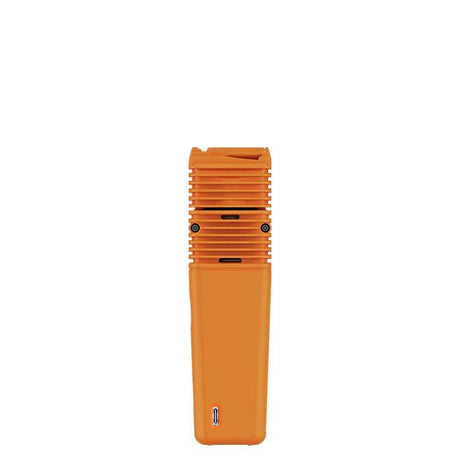 Slim, handheld VEAZY Dry Herb Vaporizer with top grille and bottom USB-C port, featuring advanced heating and precise temperature control by STORZ & BICKEL.