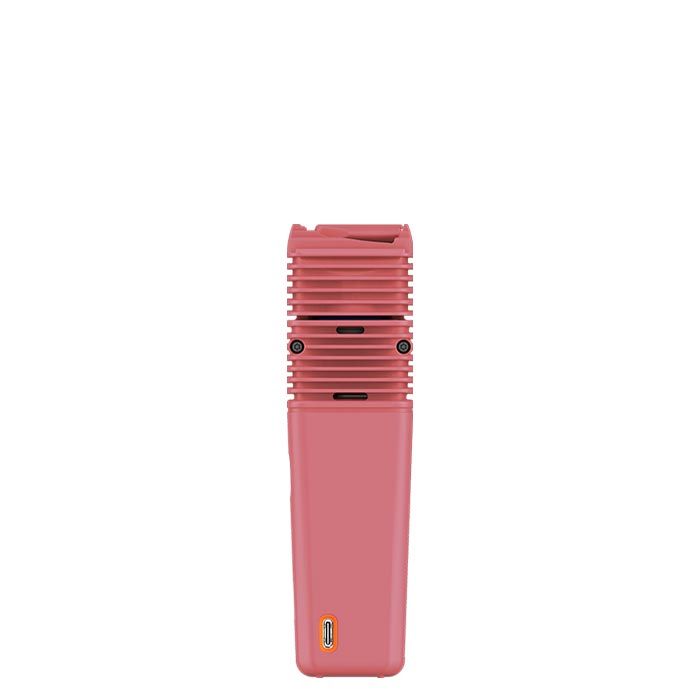 VEAZY Dry Herb Vaporizer: Handheld device with airflow grills on top, smooth bottom, and USB-C port, designed for precise temperature control and portability.
