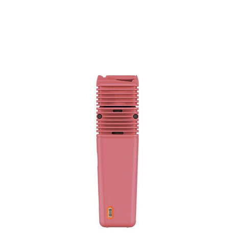 VEAZY Dry Herb Vaporizer: Handheld device with airflow grills on top, smooth bottom, and USB-C port, designed for precise temperature control and portability.