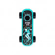 Playdeck Skateboard 510 Battery features a turquoise chassis with black grip tape, skeleton skating graphic, and visible wheels, highlighting its compact, portable design.