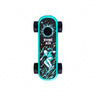 Playdeck Skateboard 510 Battery features a turquoise chassis with black grip tape, skeleton skating graphic, and visible wheels, highlighting its compact, portable design.