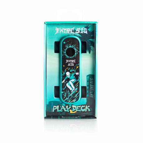 Playdeck Skateboard 510 Battery in a teal package features a skeleton graphic on a fingerboard and includes a 510 battery compartment.