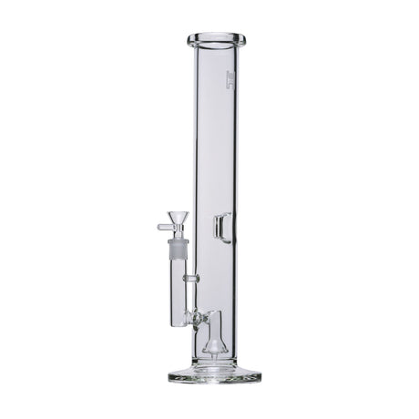 15 Tube - Clear glass water pipe with straight-tube design, flared base, removable down-stem, shower percolator, and ice catch for smooth filtration.
