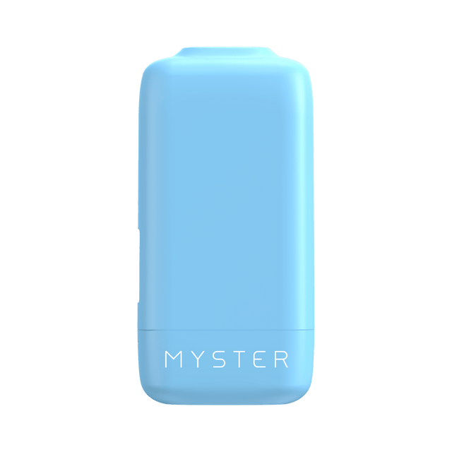 Myster Cloud Catcher, a small light-blue plastic canister for personal air filtration, featuring a twist-up design with MYSTER printed near the base.