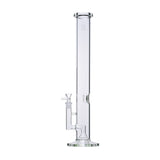 18 Tube - Clear: A straight-tube glass water pipe with removable downstem, shower percolator, and ice catch, crafted from durable borosilicate glass for smooth draws.