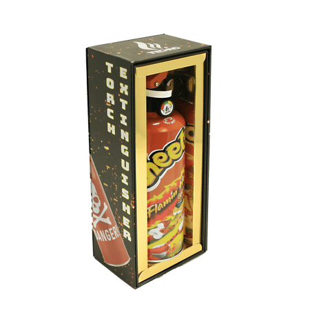 Cheetos – 8.5 Fire Extinguisher Torch: Novelty tabletop blow-torch with Flamin’ Hot Cheetos-themed canister, trigger ignition, adjustable flame, in a bold, gift-ready display box.
