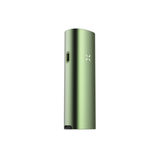 PAX FOUR green vaporizer with X-shaped LED, anodized aluminum finish, magnetic base chamber, highlighting its enhanced vapor production and user-friendly design for dry herb use.