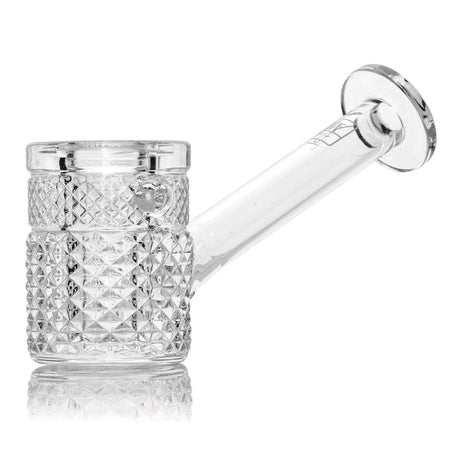 Twenties Collection Hand Pipe with a clear, textured base and angled mouthpiece, crafted from durable borosilicate glass for stability and comfortable use.