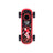 Fingerboard with red chassis, black grip tape, flame-style graphics, and skeleton deck art, representing the Playdeck Skateboard 510 Battery's portable, finger-flick design.
