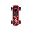 Fingerboard with red chassis, black grip tape, flame-style graphics, and skeleton deck art, representing the Playdeck Skateboard 510 Battery's portable, finger-flick design.
