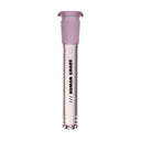 Pink-tinted glass downstem with slitted diffuser holes, 14mm frosted joint, designed for water pipes. Part of the Human Grade Downstem series, size 4.5 inches.