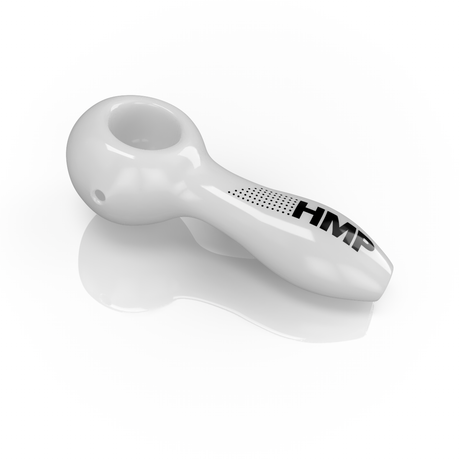 4 Glass Spoon hand pipe with black text, featuring a sleek design ideal for beginners. A quality product from the Canadian brand HMP.