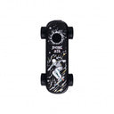 Top-down view of the Playdeck Skateboard 510 Battery, featuring a grip-tape deck with skeleton/skater graphic, visible wheels, and trucks, emphasizing its compact, portable design.